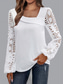 baratos Tops de Renda-Blusas Elegantes de Renda Branca para Mulheres Blusa de Olho Casual Cor Sólida Blusas Regulares Mangas Longas Renda Assimétrica Patchwork Ajuste Regular Roupas Diárias Preto Branco Rosa Românticas