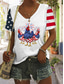 cheap Independence Day Top-Women&#039;s Patriotic  T Shirt Graphic Animal Flag Stylish Casual Short Sleeve V Neck Regular Tops Daily Print Black Red Blue Summer Spring