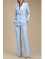 cheap Mom&#039;s Pant Suits-Blue Black Two Piece Pantsuit Mother of the Bride Blazer Set Elegant Lapel Floor Length Stretch Fabric Long Sleeve with Buttons Solid Color
