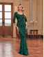 ieftine albastru-Rochii de Quinceanera sirenă  trompetă Rochie elegantă Nuntă formală Lungime la podea Mâneci lungi Decolteu în formă de inimă Cu mărgele cu paiete