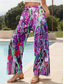 cheap Wide Leg &amp; High Waisted-Women&#039;s Wide Leg Chinos Baggy Pants Vacation Vintage Fashion Full Length High Waist Graphic Abstract Printing Breathable Soft Micro-elastic Formal Outdoor Vacation carmine Robin&#039;s Egg Blue Yellow