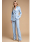 cheap Mom&#039;s Pant Suits-Blue Two Piece Pantsuit Mother of the Bride Wedding Elegant Vintage Minimalist Lapel Floor Length Stretch Fabric Long Sleeve with Buttons 2025