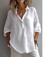 cheap Shirts-Women&#039;s White Cotton Blouse Solid Color Basic Casual Long Sleeve Shirt Collar Regular Tops Daily Buttons White Pink Purple Green Summer