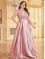cheap CHAMPAGNE-A-Line Plus Size Dresses Elegant Curve Dress Formal Wedding Floor Length Short Sleeve V Neck Satin Backless with Pleats 2025
