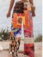 cheap Wide Leg &amp; High Waisted-Women&#039;s Wide Leg Chinos Vacation Vintage Ethnic Style Long High Waist Graphic Plaid Checkered Pocket Elastic Waistband Comfy Soft Comfortable Micro-elastic Outdoor Street Blue Orange Summer Spring
