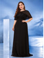 voordelige Zwart-A-Lijn Plus Size Jurken Elegante Curve Jurk Formele Bruiloft Vloerlengte Halve Mouw Rundhals Chiffon met Beading 2025