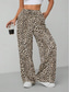 cheap Wide Leg &amp; High Waisted-Women&#039;s Wide Leg Chinos Vacation Vintage Streetwear Full Length High Waist Leopard Pocket Elastic Waistband Printing Comfy Soft Comfortable Micro-elastic Outdoor Street Apricot Coffee Gray Summer