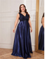 Χαμηλού Κόστους ΜΑΥΡΟΣ-Φόρεμα A-Line Plus Size Επίσημο Φόρεμα με Κύματα Επίσημο Γάμο Μακρύ Μάκρος Χωρίς Μανίκια V Λαιμού Σατέν V Πλάτη με Πτυχώσεις 2025