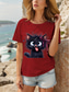 cheap Animals tee-Women&#039;s T Shirt Graphic Animal Cat Vintage Stylish Classic Short Sleeve Crew Neck Round Neck Regular Tops Daily Weekend Print Black White Red Blue Purple Summer Spring