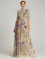 cheap Floor Length-Floral Embroidered A-Line Mother of the Bride Dress Formal Elegant Vintage Illusion Neck Floor Length Tulle Half Sleeve with Appliques Flower