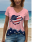abordables Top jour de l’indépendance-Jour de l&#039;Indépendance T-Shirt Femme Patriote Quatrième Juillet Graphic Coeur Drapeau Américain Vintage Élégant Classique À Manches Courtes Col V Regular Tops Quotidien Imprimé Blanc Rose Rouge Bleu