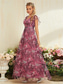 tanie Półformalny / Koktajl-Suknie Quinceanera A-Line Elegancka Suknia Formalna Ślubna Długość do Podłogi Bez Rękawów Dekolt w Kształcie V Chiffon z Kwiatowym Wzorem