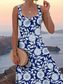 preiswerte Blumenkleider-Damen Maxikleid A Linie Kleid Schulterfreies Kleid Urlaub Lässig Boho Party Normale Passform Blumen Grafik Ärmellos Quadrathals Blau Sommer Frühling