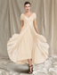 cheap Floor Length-A-Line Mother of the Bride Dress Wedding Guest Elegant Plus Size High Low V Neck Tea Length Chiffon Lace Short Sleeve with Pleats Appliques free custom size