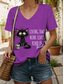 cheap Humor&amp;Quotes tee-Women&#039;s T Shirt Graphic Animal Cat Vintage Stylish Classic Short Sleeve V Neck Regular Tops Daily Print Black White Pink Red Blue Summer Spring