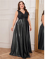 Χαμηλού Κόστους ΜΑΥΡΟΣ-Φόρεμα A-Line Plus Size Επίσημο Φόρεμα με Κύματα Επίσημο Γάμο Μακρύ Μάκρος Χωρίς Μανίκια V Λαιμού Σατέν V Πλάτη με Πτυχώσεις 2025