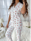 cheap Women&#039;s Sleep Tops &amp; Bottoms-Women&#039;s Pajama Set Casual Comfort Cherry Elastic Waist Shirt Pant Home Daily Short Sleeve V Neck White Summer Spring Fall Regular Fit