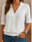 cheap Plain Tops-Women&#039;s Shirt Solid Color Elegant Stylish Basic Long Sleeve V Neck Regular Tops Daily White Pink Blue Gray Summer Spring