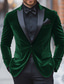 cheap Blazer&amp;Jacket-Men&#039;s Velvet Blazer Jacket Tuxedo Christmas Vintage Solid Colored Blazer Red Green Standard Fit