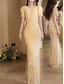 cheap GREY-Mermaid / Trumpet Quinceanera Dresses Elegant Dress Formal Wedding Floor Length Short Sleeve V Neck Polyester with Sequin 2025