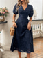 cheap Plain Dress-Women&#039;s Midi Dress A Line Dress Vacation Casual Boho Outdoor Going out Beach Loose Fit Solid Color Long Sleeve V Neck Black Red Blue Brown Summer Spring