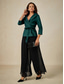 abordables Blouses Élégantes-Femmes Chemisier Hauts de soirée Nœud devant Élégant Métallique Moderne Manche 3/4 Col en V Hauts Réguliers Soirée robe demoiselle d honneur Semi-Formel Cyan Vert Emeraude Printemps, Automne, Hiver