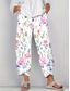 cheap Straight-Leg Pants-Women&#039;s Chinos Baggy Pants Vacation Vintage Ethnic Style Ankle-Length High Waist Floral Graphic Plants Patchwork Drawstring Printing Breathable Micro-elastic Vacation Casual Daily White Light Green