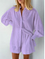 abordables Ensembles-Femmes Mode Streetwear Quotidien Ensembles de Shorts manche longue Col de chemise Couleur Unie Occasionnel Quotidien Tenue quotidienne Blanche Rose Claire Bleu Été Coupe Ample