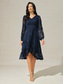 baratos Vestidos para o trabalho-Mulheres Minivestido Vestido antigo Vestido casual Vintage Casual Formal Formal Natal Festa Normal Manga Longa Decote V Azul Outono Inverno