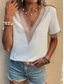cheap Lace Tops-Women&#039;s Blouse Solid Color Elegant Stylish Basic Short Sleeve V Neck Regular Tops Daily Lace Patchwork Black White Navy Blue Beige Summer