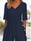 cheap Casual Jumpsuits-Women&#039;s Normal Jumpsuit Active Solid Color Half Sleeve Wide Leg V Neck Buttons Pocket Vacation Daily Regular Fit Navy Blue Summer