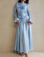 abordables Longueur de cheville-Ligne A Longueur au sol Robe de Soirée Robe de Cocktail Robe d'invité de mariage Robe de Mère de Mariée  manche longue Col ras du cou Élégant Style Célébrité Soyeux Fête de jardin Mariage Formel