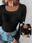 cheap Plain tee-Women&#039;s Shirt Solid Color Stylish Casual Long Sleeve Crew Neck Regular Tops Daily Black Red Green Khaki Gray Summer Spring