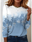 abordables Camiseta floral-Sudadera de mujer con estampado de copos de nieve de invierno, manga larga, cuello redondo, azul degradado, informal, cómoda, ajuste regular, temporada festiva, top acogedor