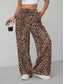cheap Wide Leg &amp; High Waisted-Women&#039;s Wide Leg Chinos Vacation Vintage Streetwear Full Length High Waist Leopard Pocket Elastic Waistband Printing Comfy Soft Comfortable Micro-elastic Outdoor Street Apricot Coffee Gray Summer
