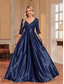 cheap BLACK-A-Line Quinceanera Dresses Elegant Dress Formal Wedding Floor Length Long Sleeve V Neck Polyester with Sequin 2025