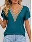 cheap Plain tee-Women&#039;s T Shirt Plain Fashion Stylish Classic Short Sleeve V Neck Regular Tops Daily Weekend Patchwork Light Green Blue Green Gray Summer Spring