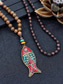 cheap Men's Jewelry-Men's Tribal Beaded Pendant Necklace – Handmade Ethnic Wooden Beads with Turquoise Accents, Bohemian Style for Casual Wear, Yoga, Meditation or Festival Outfits