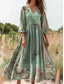 ieftine Rochii florale-Pentru femei Rochie Maxi Rochie de Vară Rochie A line Rochie plisata Vacanță Casual Boho Ieșire Potrivire Largă Floral Grafic Lungime Manșon 3/4 În V Trifoi Albastru Închis