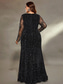 economico NERO-Sirena  Abito da sera a tromba Abito elegante Matrimonio formale Lunghezza del pavimento Maniche lunghe Scollo a cuore Tulle con spacco
