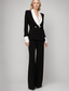 cheap Mom&#039;s Pant Suits-Black and White Two Piece Jumpsuit / Pantsuit Pantsuit Mother of the Bride Pant Suit Elegant Vintage Simple Shawl Lapel Floor Length Crepe Stretch Fabric Long Sleeve with Buttons Color Block 2025