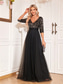preiswerte Semi-formal / Cocktail-A-Linie Quinceanera Kleider Elegantes Kleid Formal Hochzeit Bodenlänge Halbe Ärmel V-Ausschnitt Tüll mit Pailletten