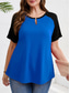 cheap Plus Size T Shirts-Women&#039;s Plus Size Tops T Shirt Solid Color Patchwork Short Sleeve V Neck Casual Daily Polyester Summer Spring Red Blue