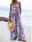 billiga semester jumpsuit-Dam Jumpsuits Aktiv Blommig Ärmlös Brett skaft Semester Gata Lös passning Rodnande Rosa Blå Purpur Sommar