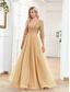 preiswerte Semi-formal / Cocktail-A-Linie Quinceanera Kleider Elegantes Kleid Formal Hochzeit Bodenlänge Halbe Ärmel V-Ausschnitt Tüll mit Pailletten