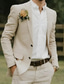 cheap Wedding Suits-Men&#039;s Wedding Linen Suits Beige Lightweight Casual Solid Colored Standard Fit 2 Piece Single Breasted Two-buttons