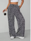 cheap Wide Leg &amp; High Waisted-Women&#039;s Wide Leg Chinos Vacation Vintage Streetwear Full Length High Waist Leopard Pocket Elastic Waistband Printing Comfy Soft Comfortable Micro-elastic Outdoor Street Apricot Coffee Gray Summer