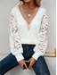 cheap Lace Tops-Women&#039;s Shirt Solid Color Elegant Stylish Basic Long Sleeve V Neck Regular Tops Daily Lace Patchwork White Summer Spring