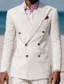 preiswerte Business-Anzüge-Herren Anzüge Strandhochzeit Lässig Weiß Frühling, Herbst, Winter, Sommer Anzug Steigendes Revers Mode Täglich Einfarbig Standard Passform 2-teilig Doppeltknopfjacke mit sechs Knöpfen
