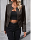 cheap Casual Jackets-Women&#039;s Faux Leather Jacket Casual Jacket Comfortable Breathable Zipper Casual Plain Vacation Street Casual Daily Wear Zipper Short Crewneck Regular Fit Long Sleeve Outerwear Black Brown Apricot